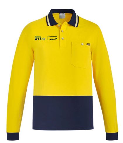 Mens Hi Vis Cotton Polo L-S - Yellow-Navy