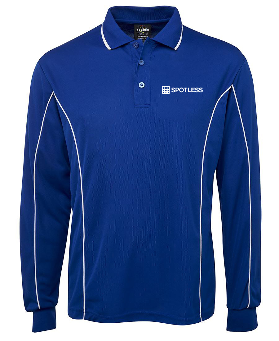 Long Sleeve Piping Polo - Royal-White