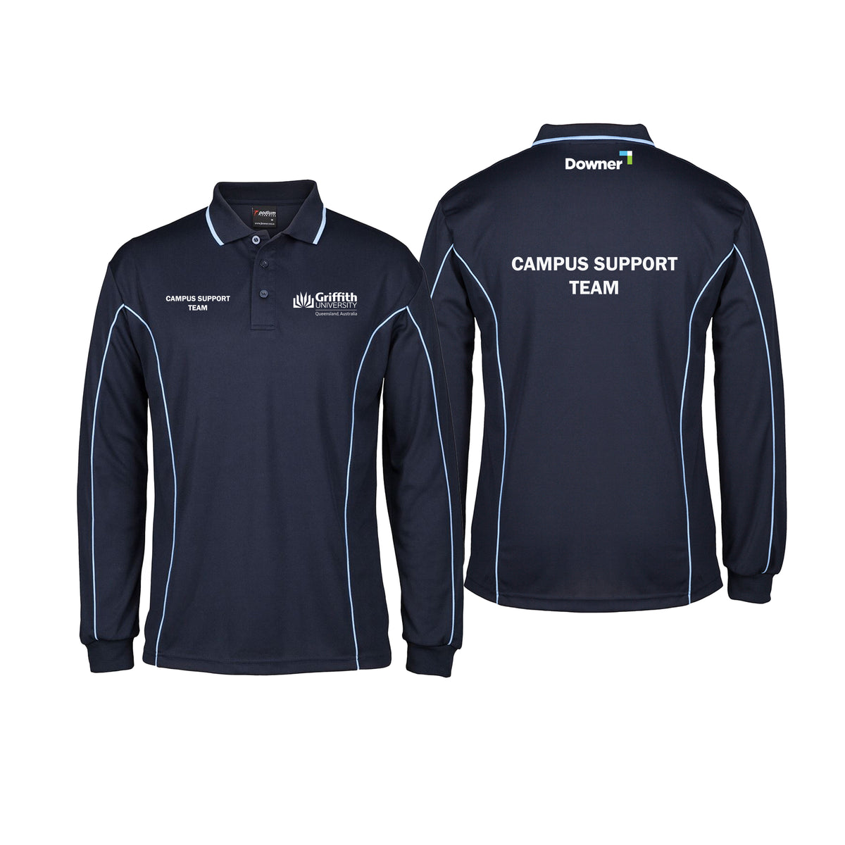 Long Sleeve Piping Polo – Navy/Sky