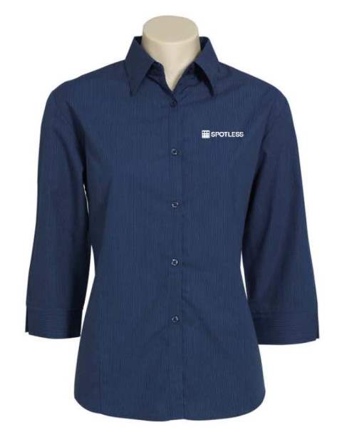 MTO MICRO CHECK LADIES 3-4 SHIRT - NAVY