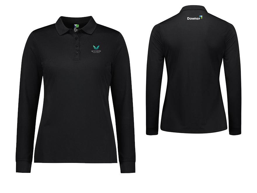 Womens Action Long Sleeve Polo - BLACK