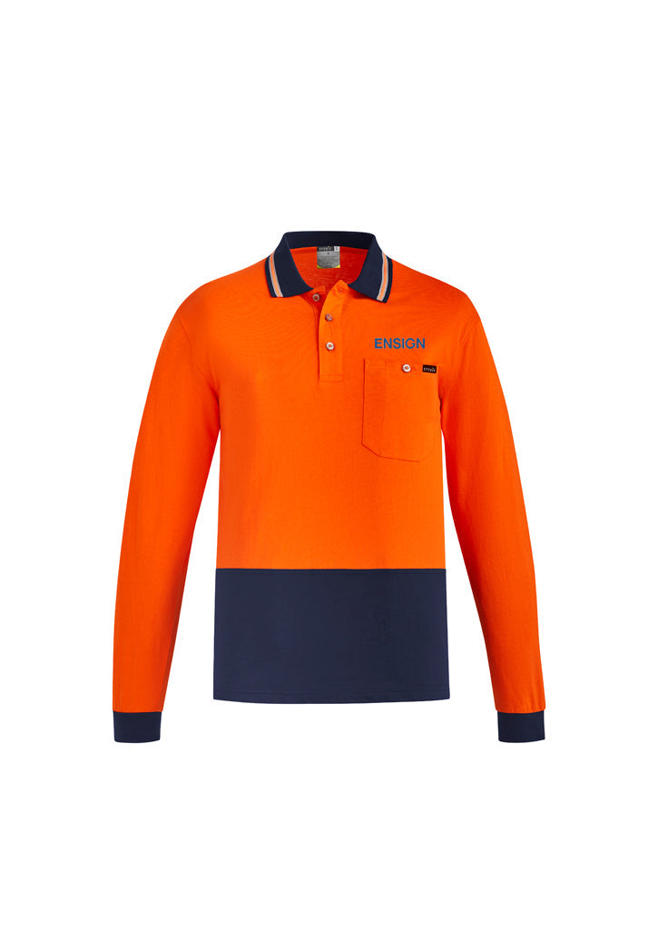 Mens Hi Vis Cotton Polo L-S - Orange-Navy