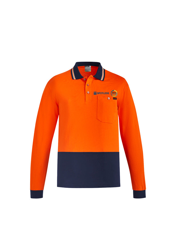 Mens Hi Vis Cotton Polo L-S - Orange-Navy