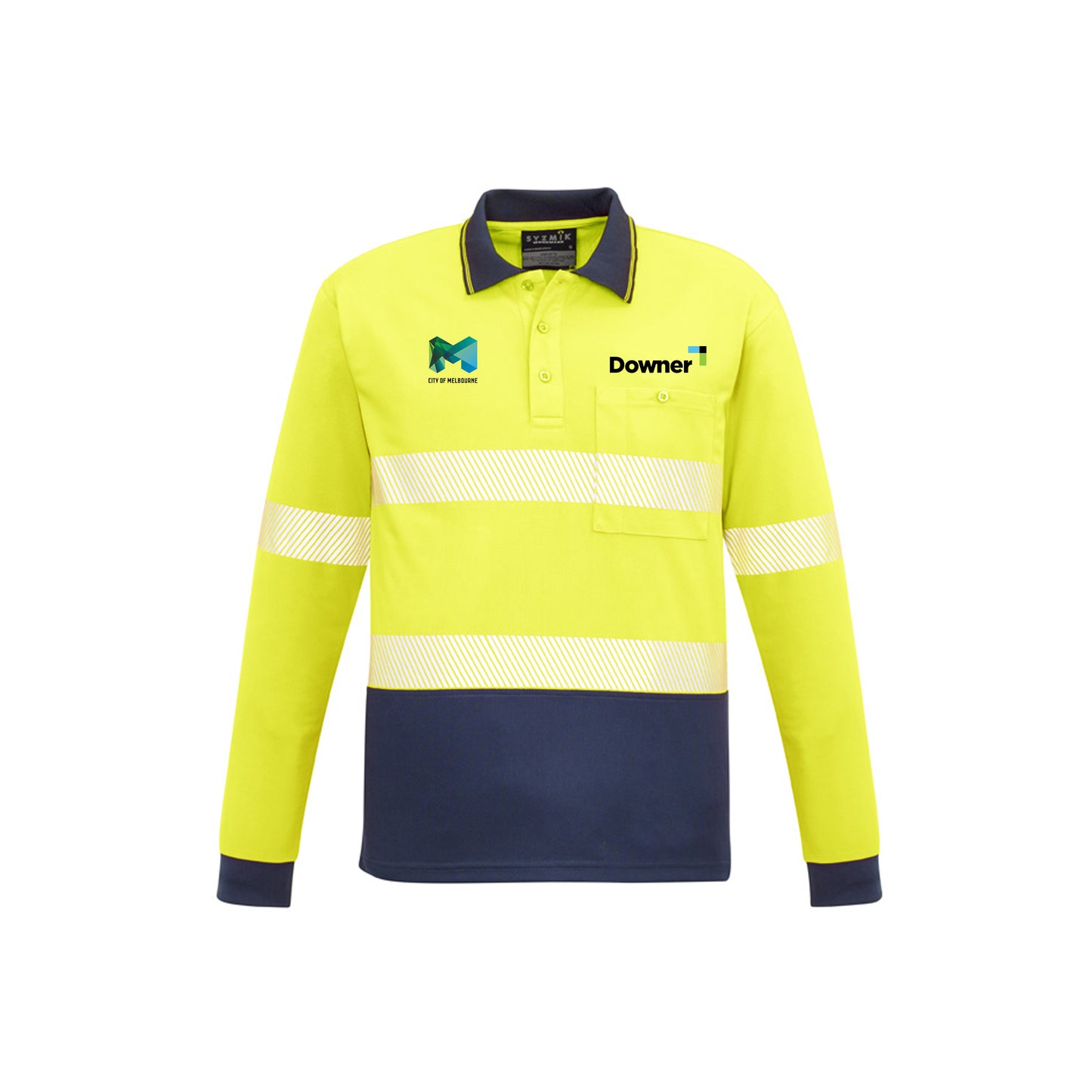 Unisex Hi Vis Segmented Tape Long Sleeve Polo - YELLOW/NAVY