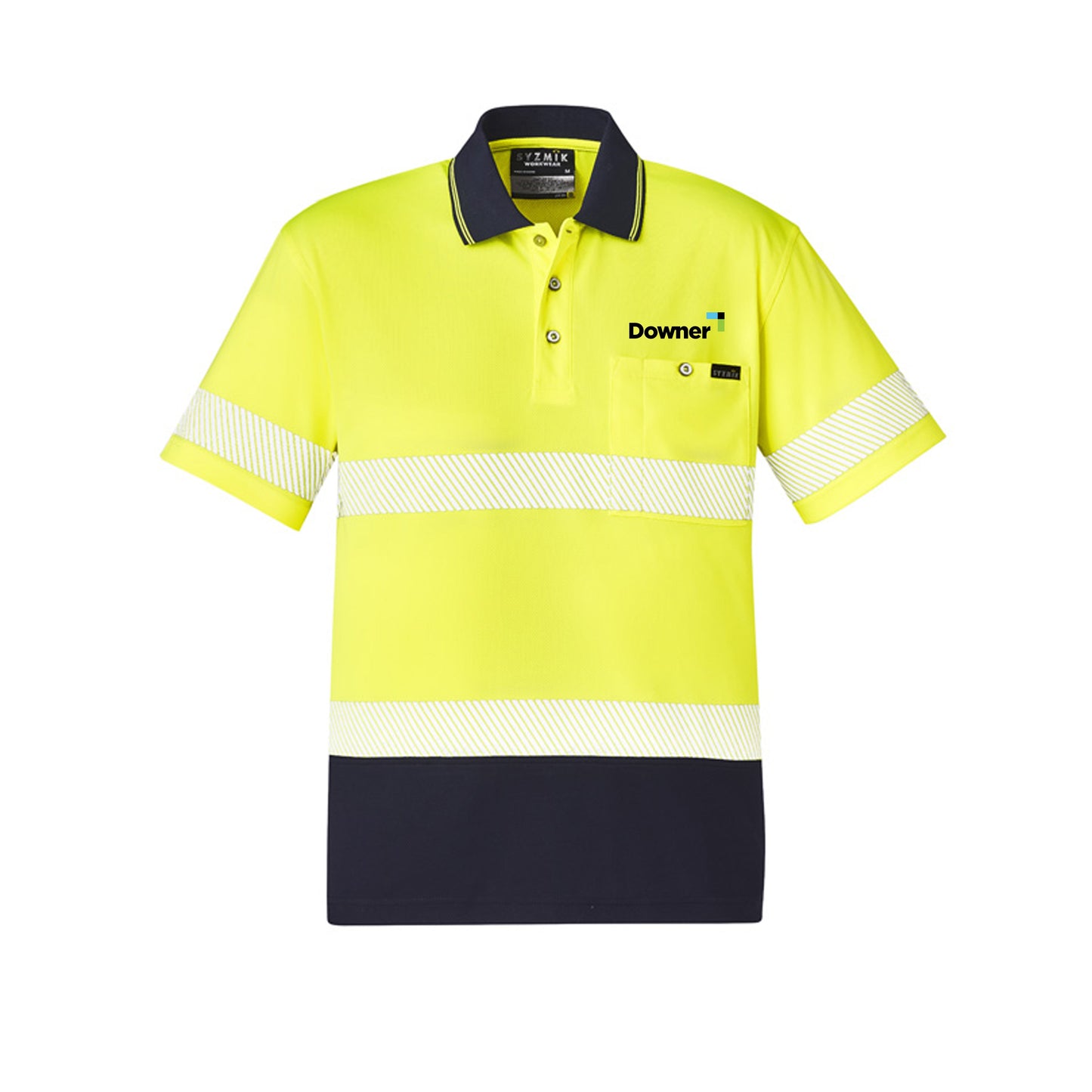 Unisex Hi Vis Segmented Tape Short Sleeve Polo - YELLOW/NAVY