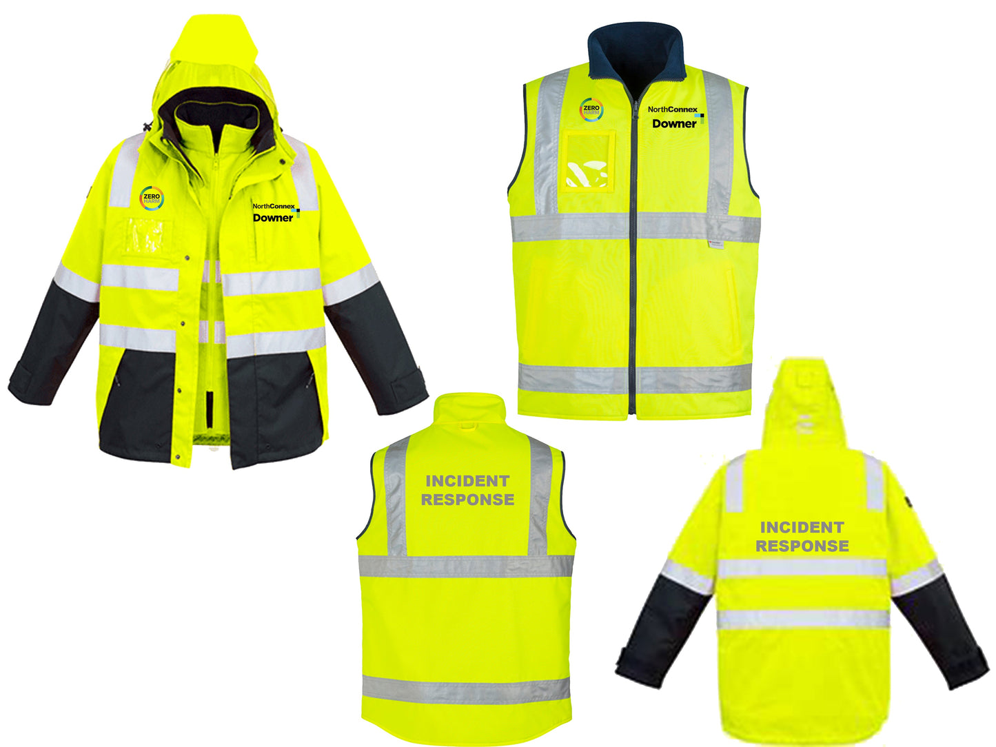 Mens Hi Vis 4 In 1 Waterproof Jacket - ORANGE/NAVY