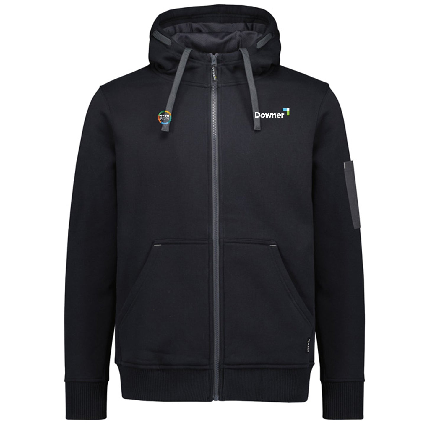 Unisex Zip Front Multi-Pocket Hoodie - BLACK/CHARCOAL