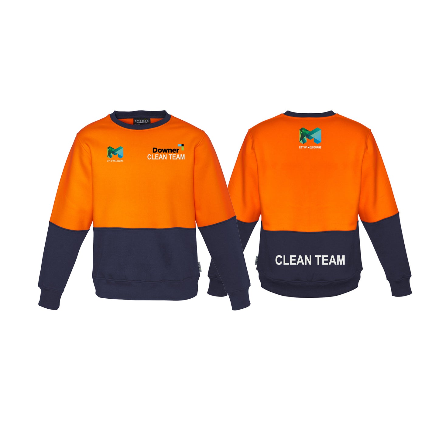 Unisex Hi Vis Crew Sweatshirt - ORANGE/NAVY