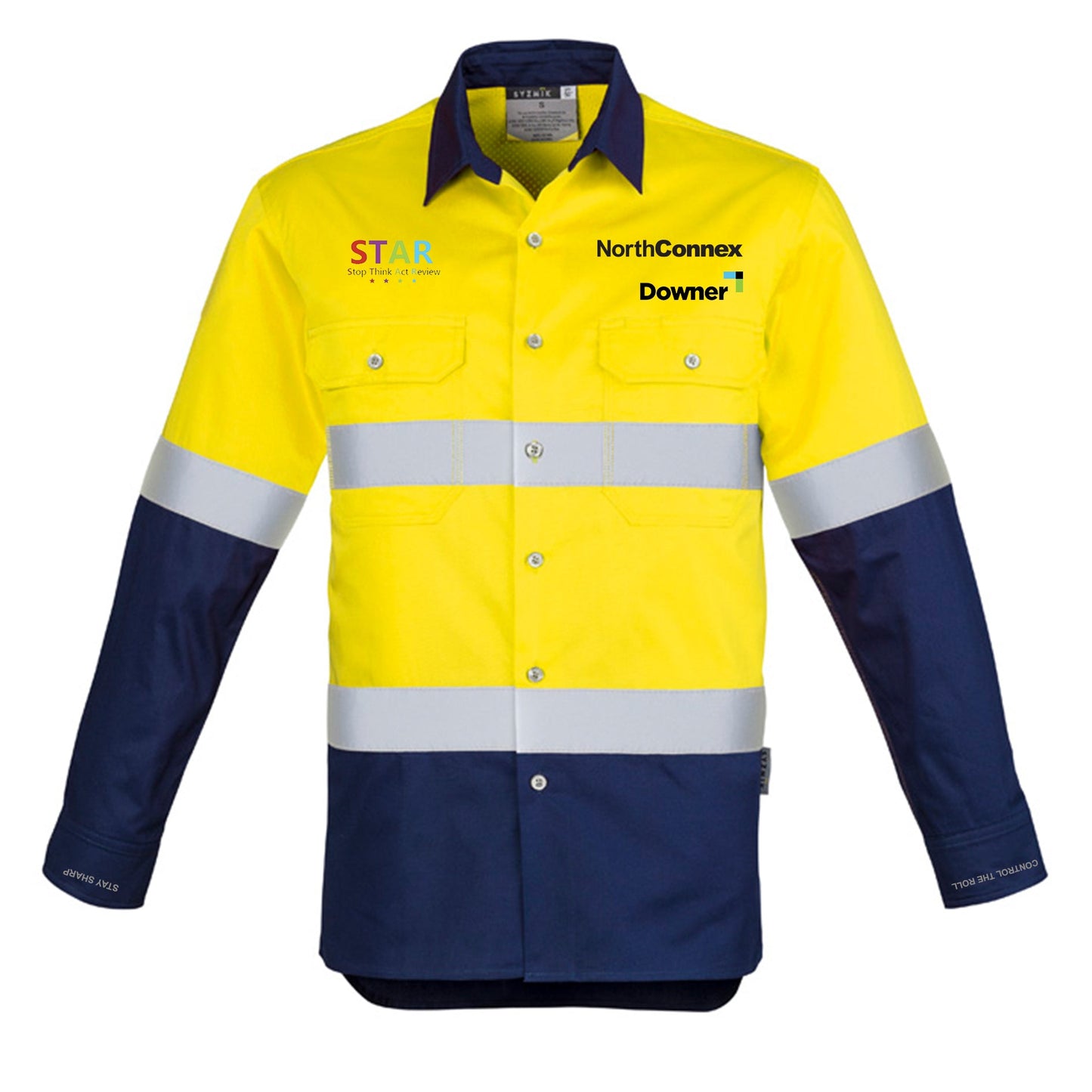 Mens Industrial Long Sleeve Shirt - Hoop Taped - YELLOW/NAVY