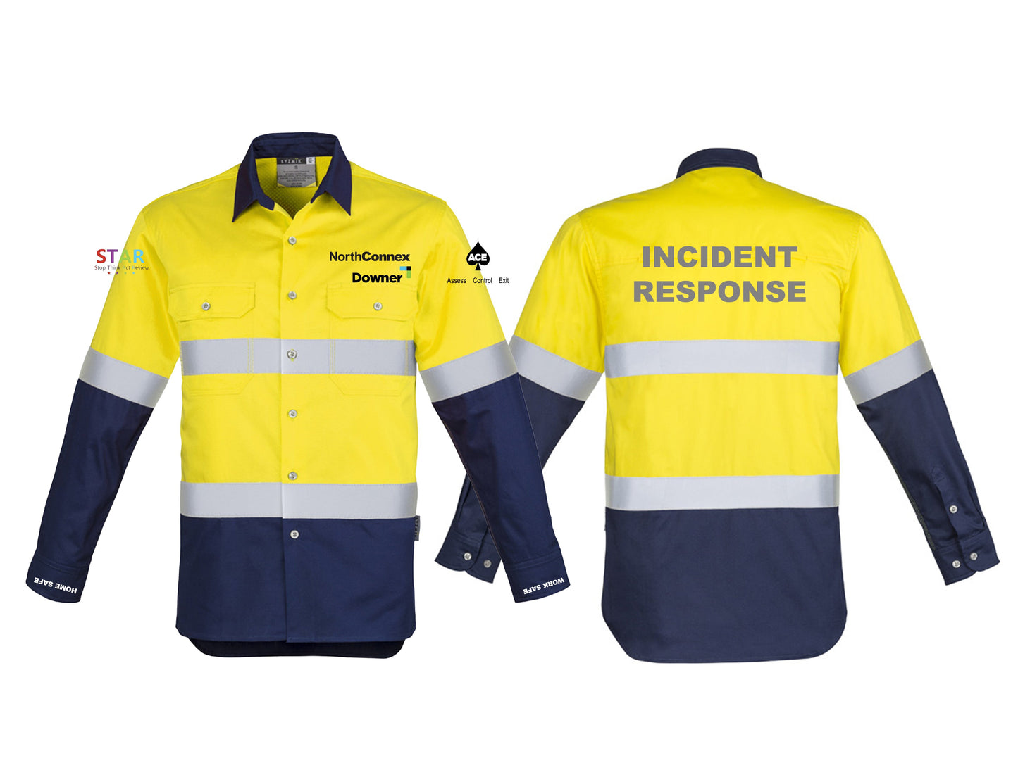 Mens Industrial Long Sleeve Shirt - Hoop Taped - YELLOW/NAVY