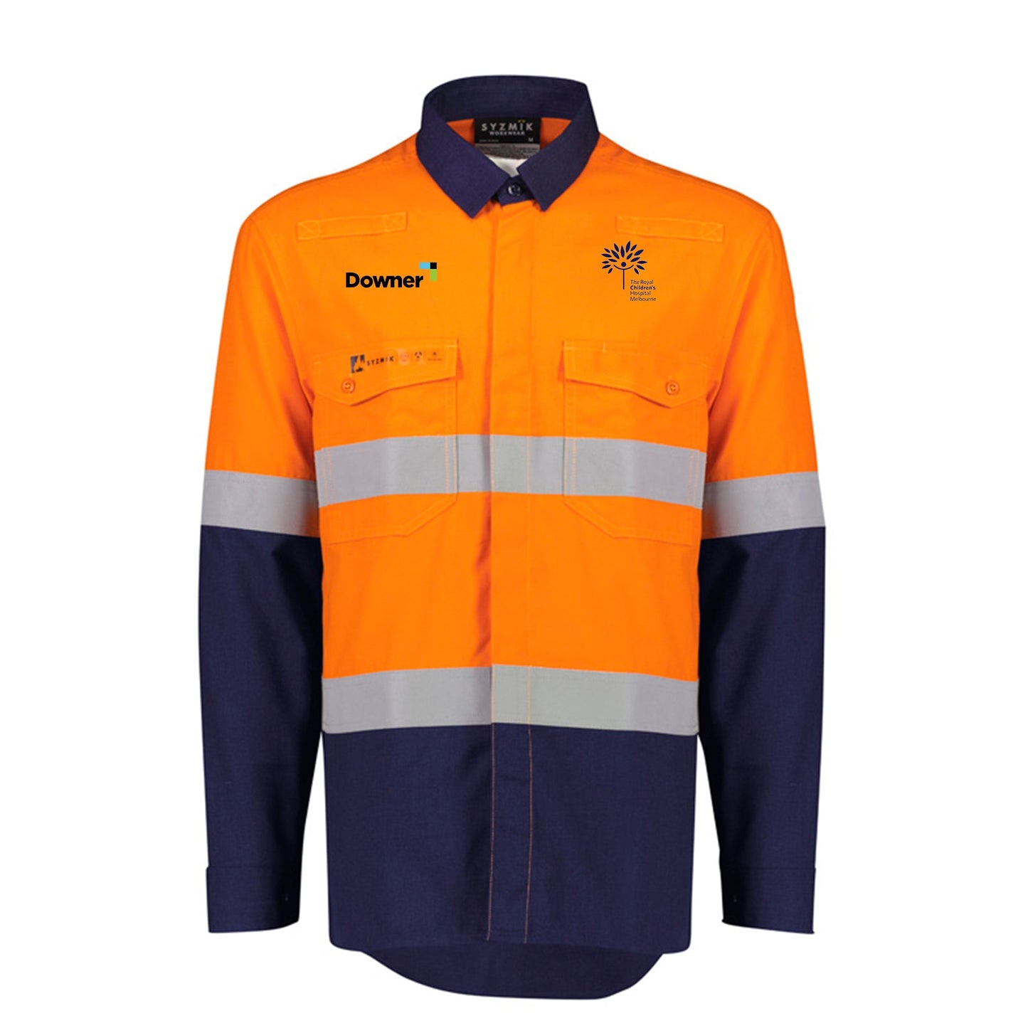 Mens Orange Flame Lightweight Ripstop Spliced Shirt - Hoop Taped - ORANGE/NAVY