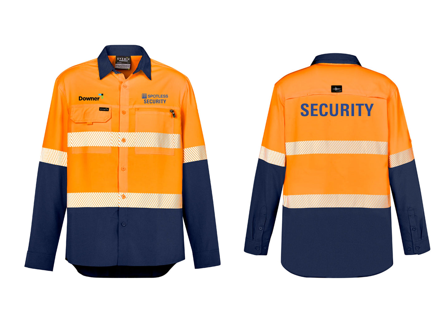 Mens Hi Vis Outdoor Segmented Tape Long Sleeve Shirt - ORANGE/NAVY