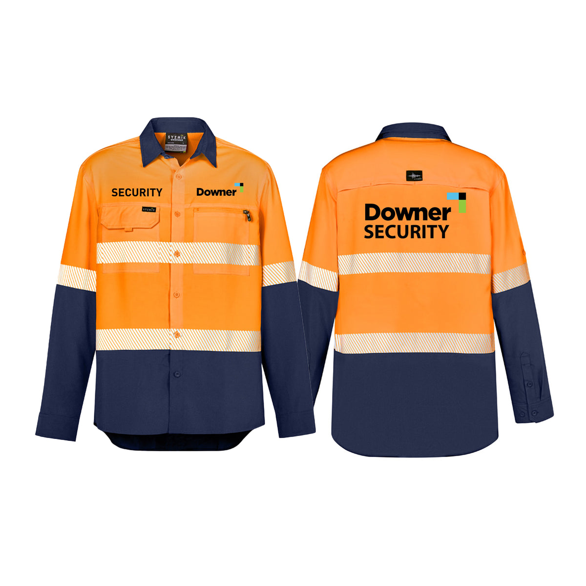 Mens Hi Vis Outdoor Segmented Tape Long Sleeve Shirt - ORANGE/NAVY