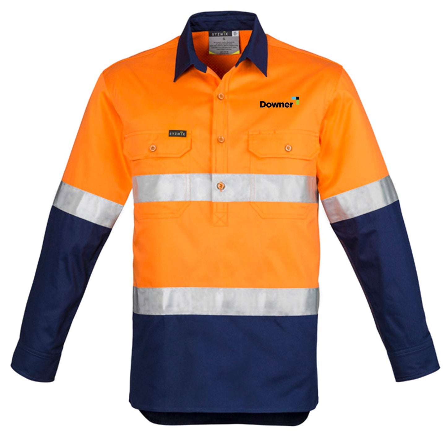 Mens Hi Vis Tape L-S C-F Shrt - Orange/Navy