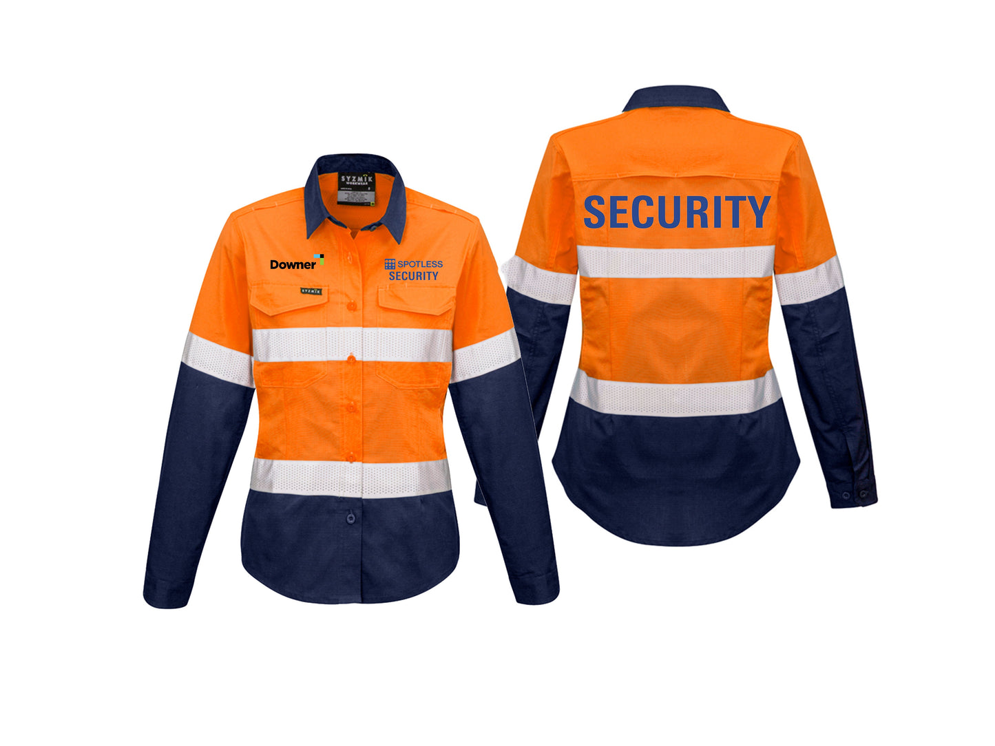 Womens Rugged Cooling Hi Vis Shirt - ORANGE/NAVY