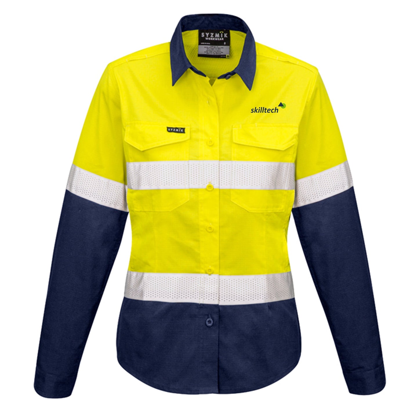 Womens Rugged Cooling HI Vis Taped L/S Shirt - YELLOW/NAVY