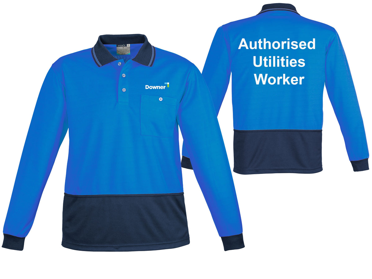 Unisex Basic Long Sleeve Polo - Blue-Navy