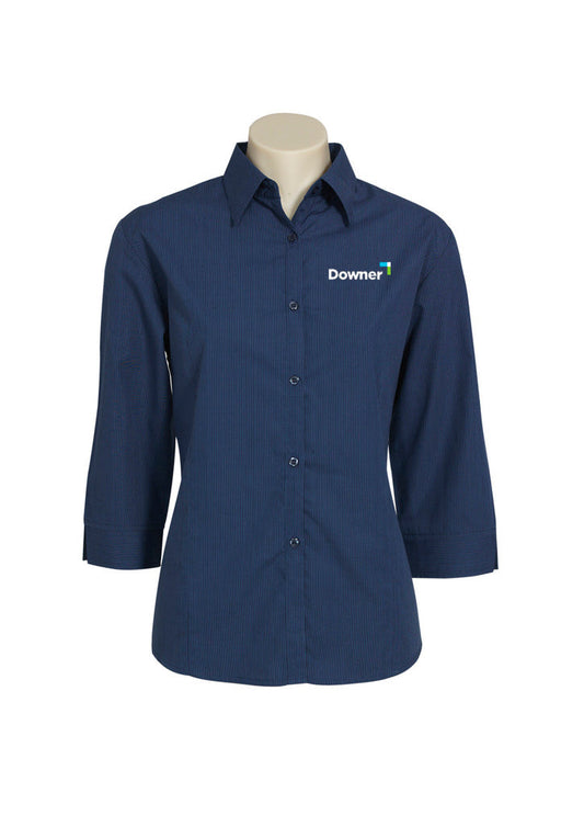 Micro Check Ladies 3-4 Shirt - Navy