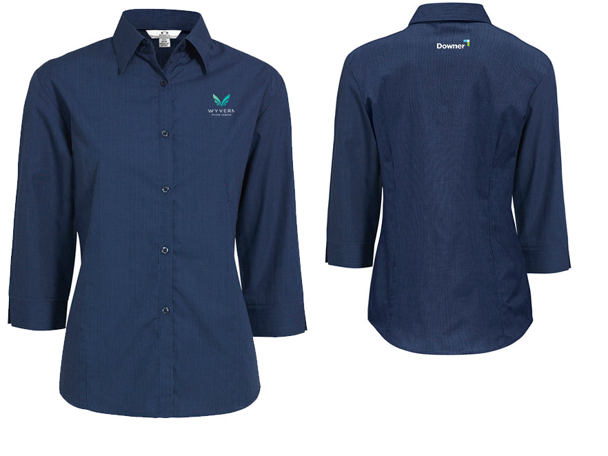 Womens Micro Check 3/4 Sleeve Shirt - NAVY
