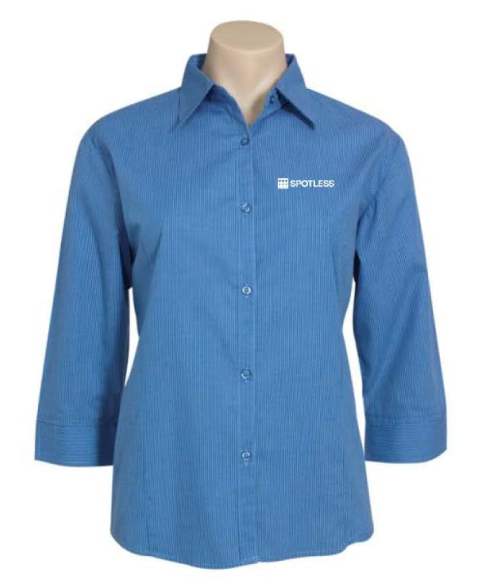 Micro Check Ladies 3-4 Shirt - Blue