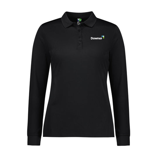 Womens Action Long Sleeve Polo - BLACK