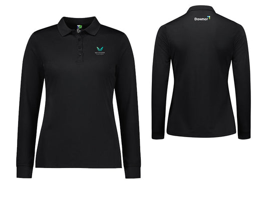 Womens Action Long Sleeve Polo - BLACK