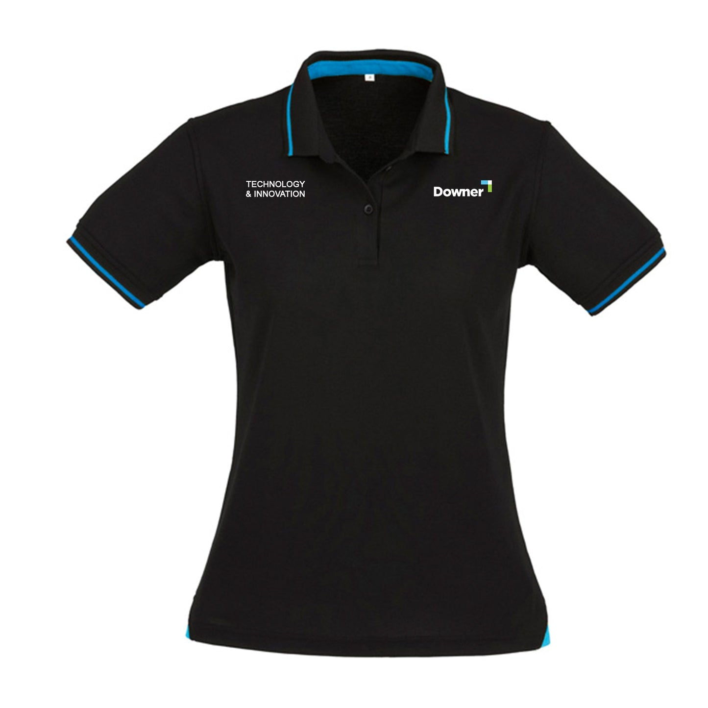 LADIES JET POLO - BLACK/CYAN