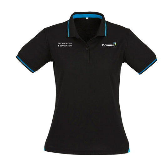 LADIES JET POLO - BLACK/CYAN