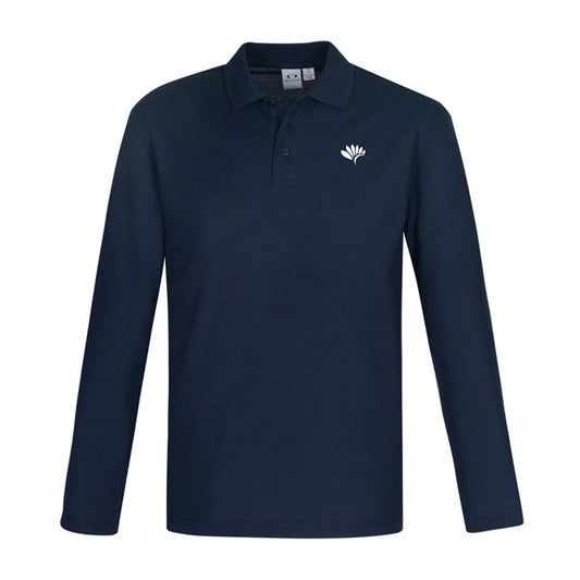 Mens Crew Long Sleeve Polo - NAVY