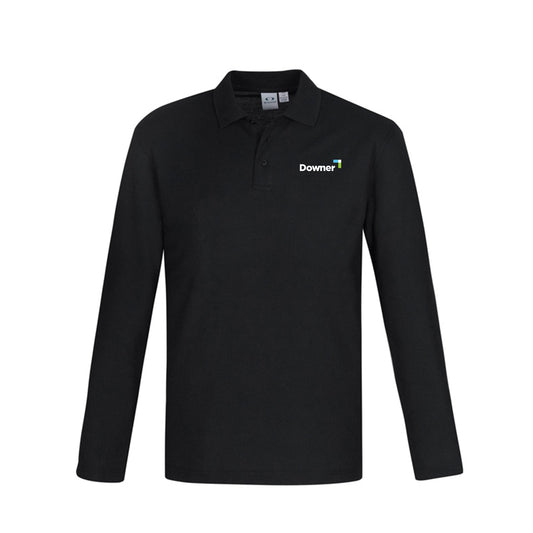 Mens Crew Long Sleeve Polo - BLACK