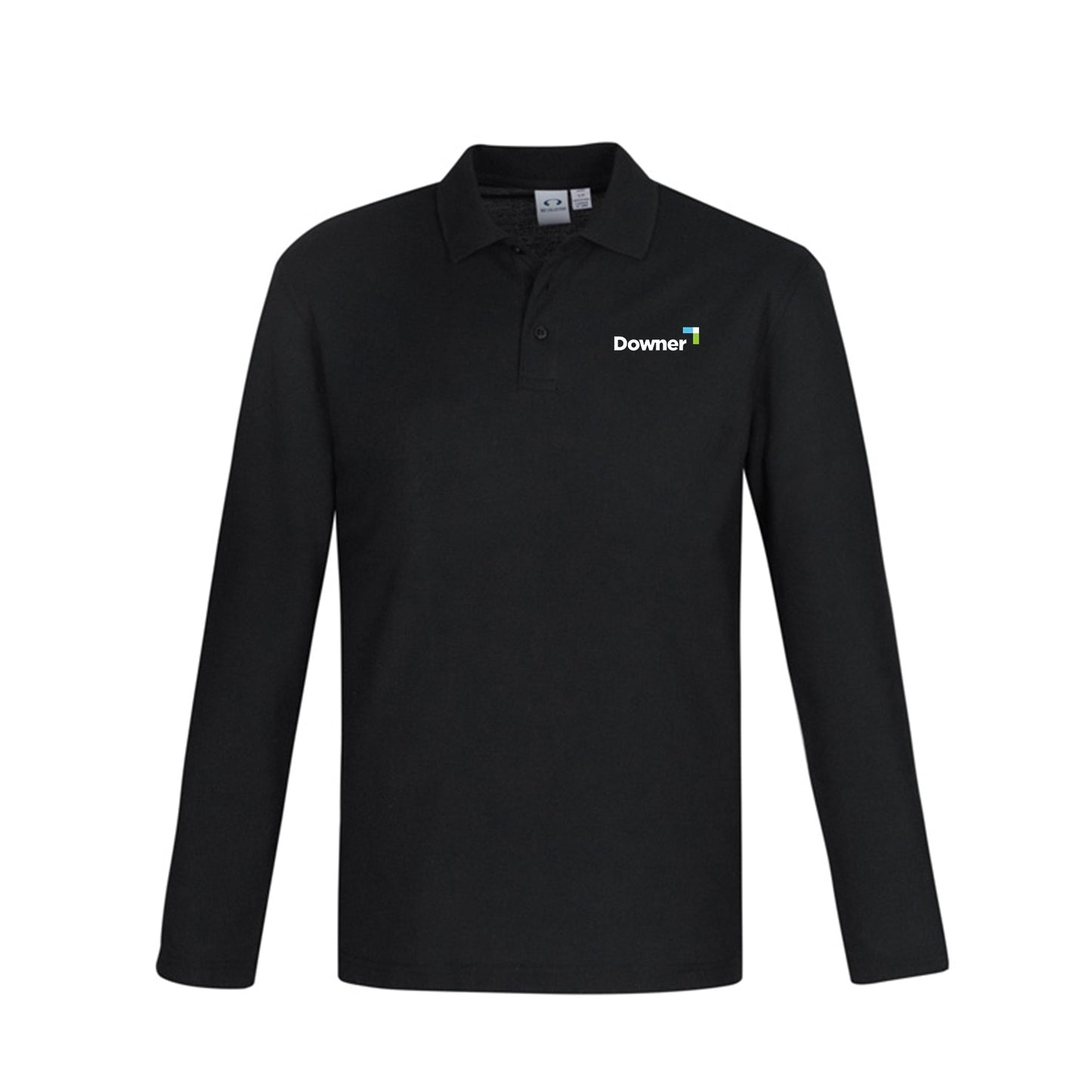 Mens Crew Long Sleeve Polo - BLACK