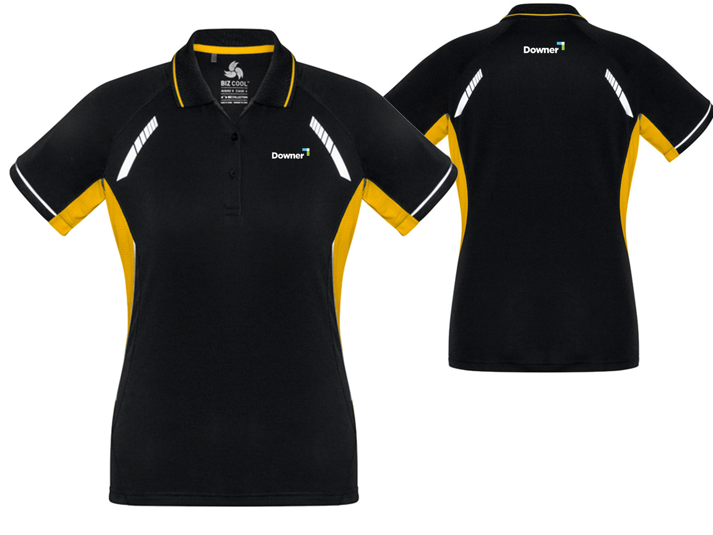 LADIES RENEGADE POLO - BLACK/GOLD/SILVER