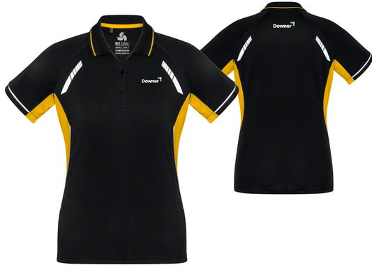 LADIES RENEGADE POLO - BLACK/GOLD/SILVER