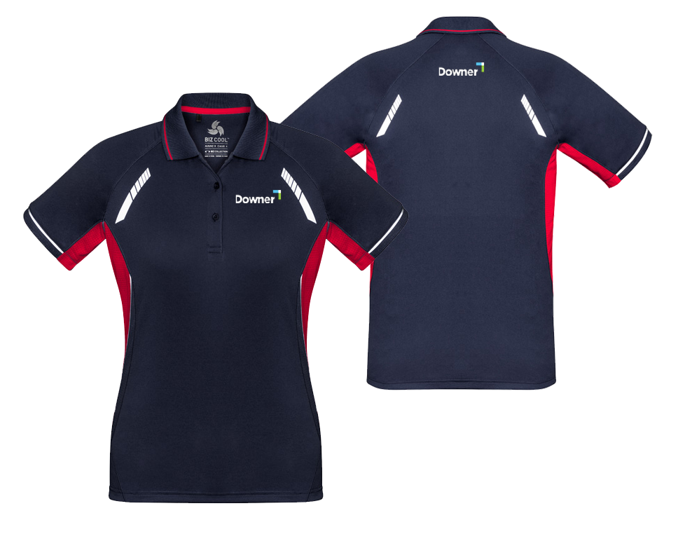 LADIES RENEGADE POLO - Navy/Red/Silver
