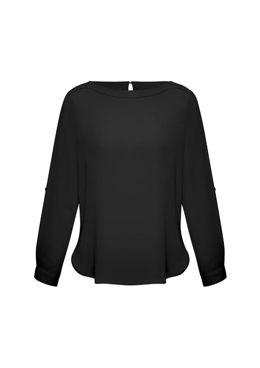 Madison Ladies Boatneck Blouse - BLACK