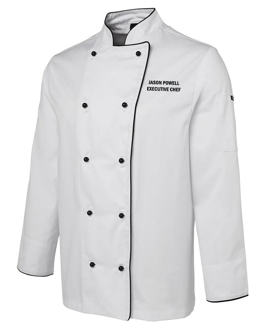 CHEFS JACKET L-S - WHITE-BLACK