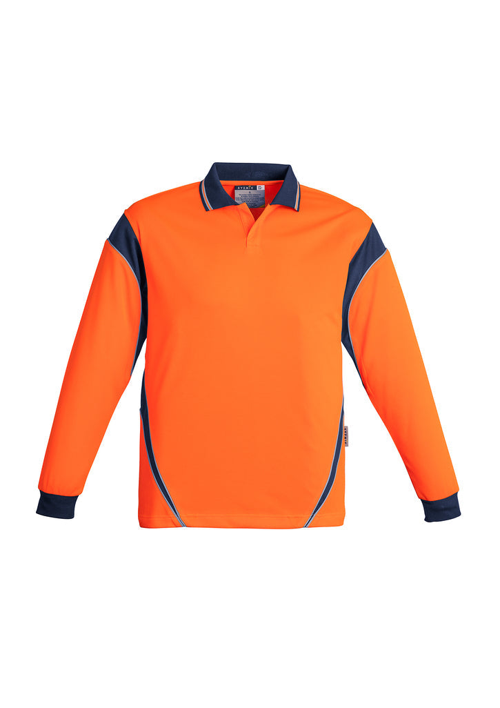 Aztec L-S Polo          - Orange-Navy