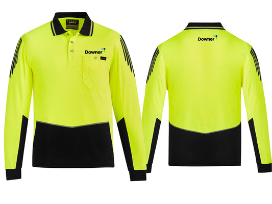 MENS HI VIS L/S FLUX POLO - YELLOW/BLACK