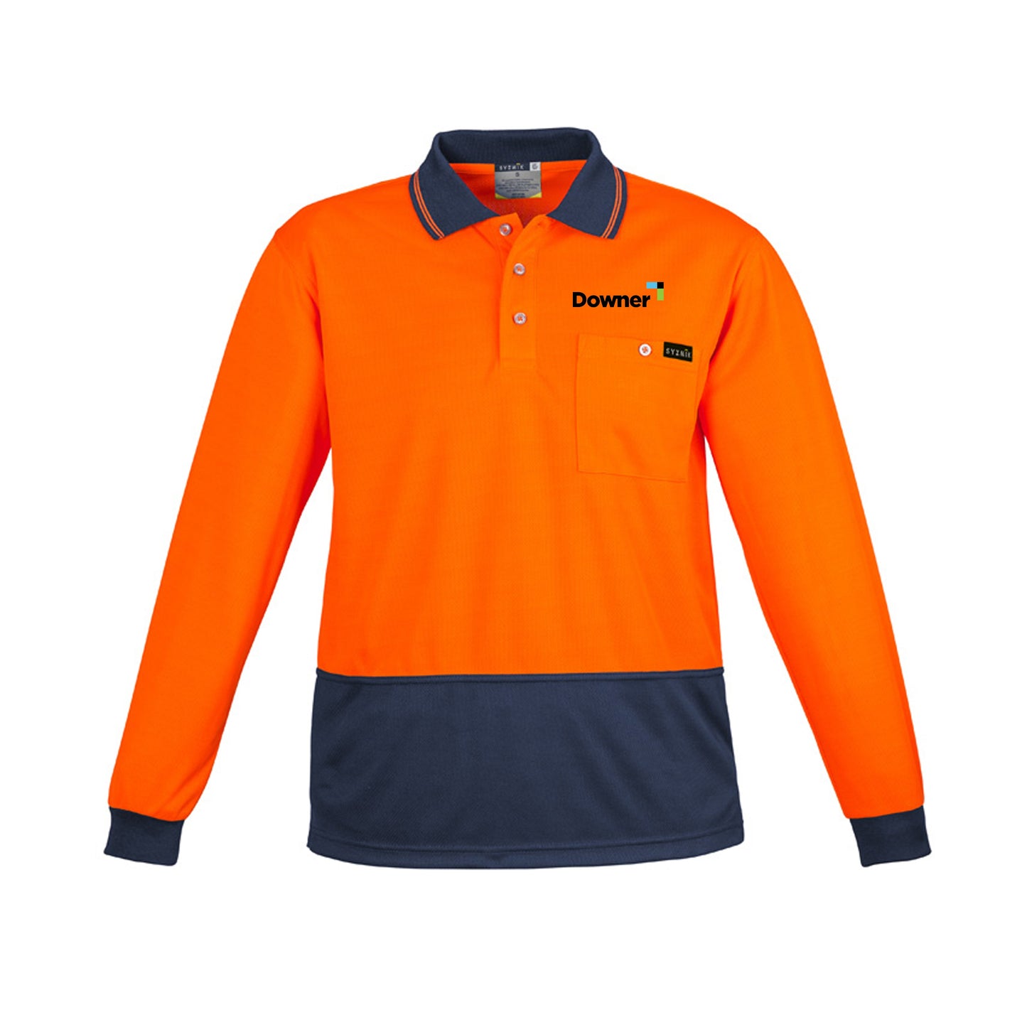 Men's Hi Vis Comfort Back Long Sleeve Polo - ORANGE/NAVY