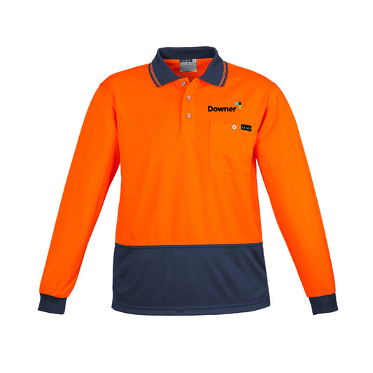 Men's Hi Vis Comfort Back Long Sleeve Polo - ORANGE/NAVY