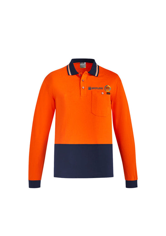 Mens Hi Vis Cotton Polo L-S    - Orange-Navy