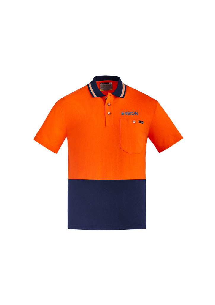 Mens Hi Vis  Cotton Polo S-S   - Orange-Navy