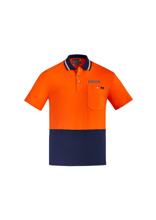 Mens Hi Vis  Cotton Polo S-S   - Orange-Navy