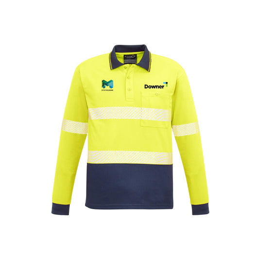Unisex Hi Vis Segmented Tape Long Sleeve Polo - YELLOW/NAVY