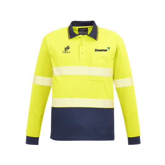 Unisex Hi Vis Segmented Tape Long Sleeve Polo - YELLOW/NAVY