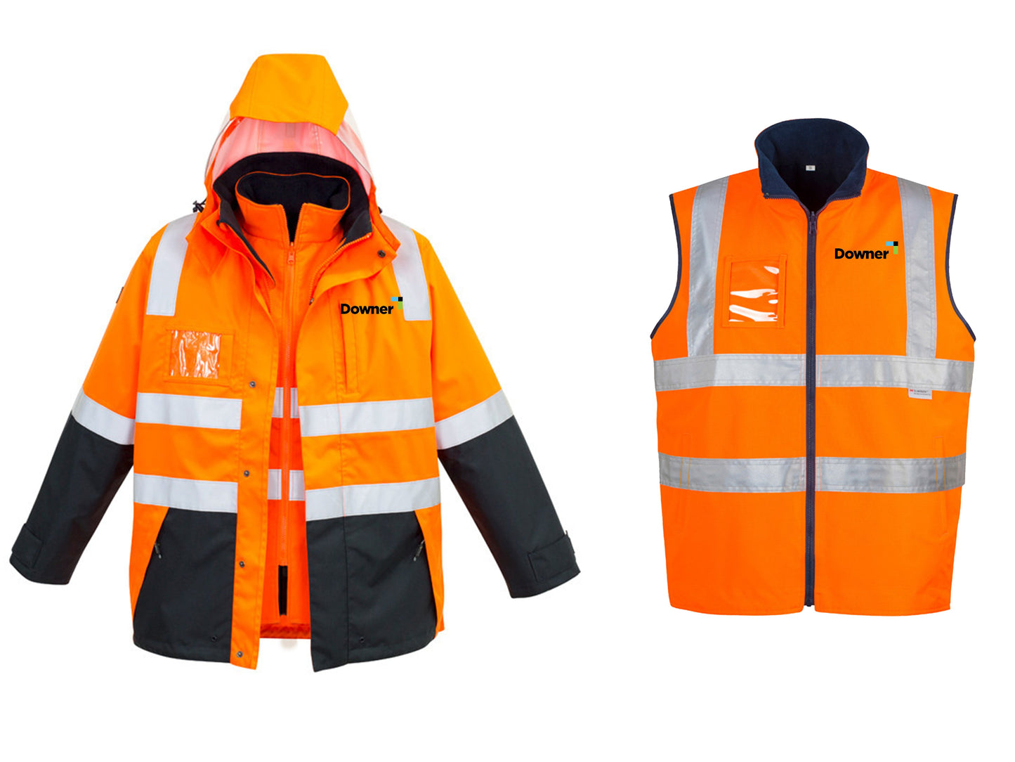 Mens Hi Vis 4 In 1 Waterproof Jacket - ORANGE/NAVY