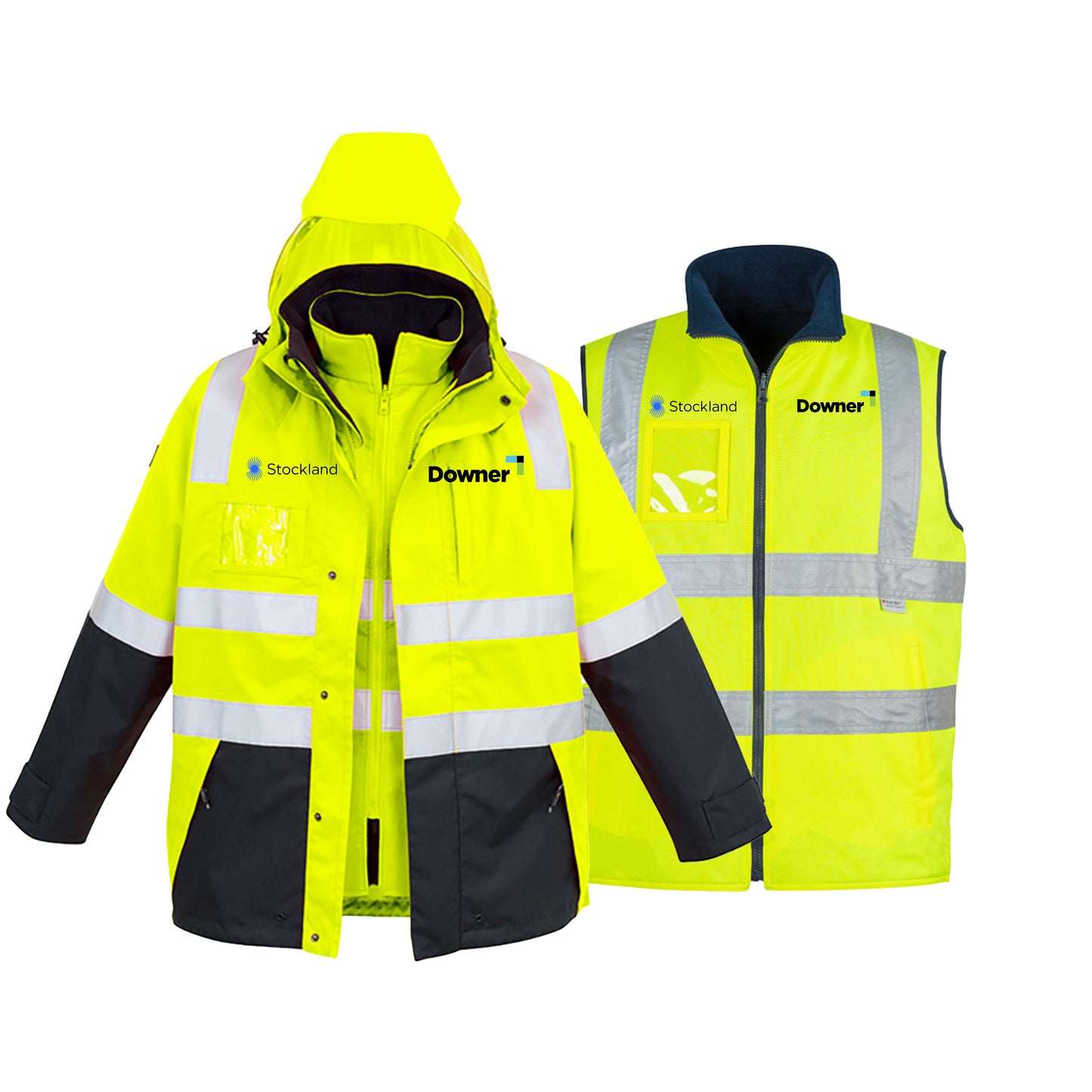 Mens Hi Vis 4 In 1 Waterproof Jacket - YELLOW/NAVY