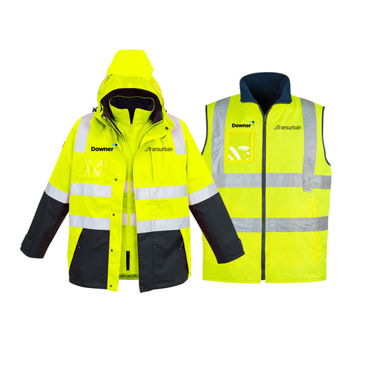 Mens Hi Vis 4 In 1 Waterproof Jacket - YELLOW/NAVY