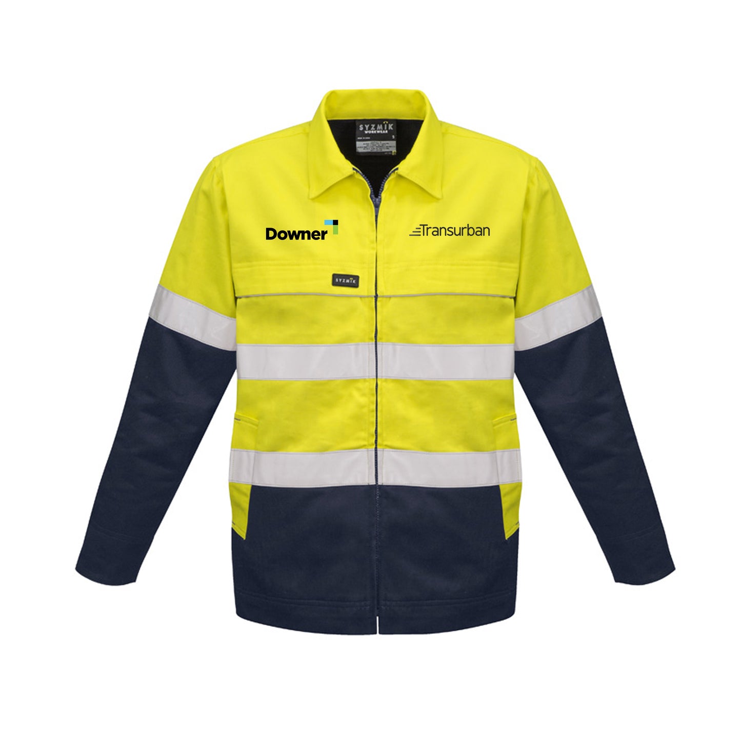 Mens Hi Vis Cotton Drill Jacket - YELLOW/NAVY