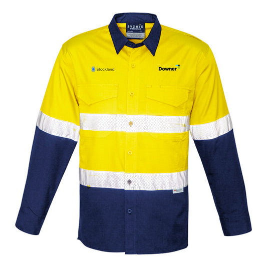 MENS RUGGED COOLING HI VIS TAPED L/S SHIRT - YELLOW/NAVY